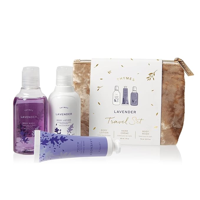 Thymes Travel Set and Beauty Bag - Contains Body Wash, Body Lotion & Hand Cream - Lavender-BrightBean Baby