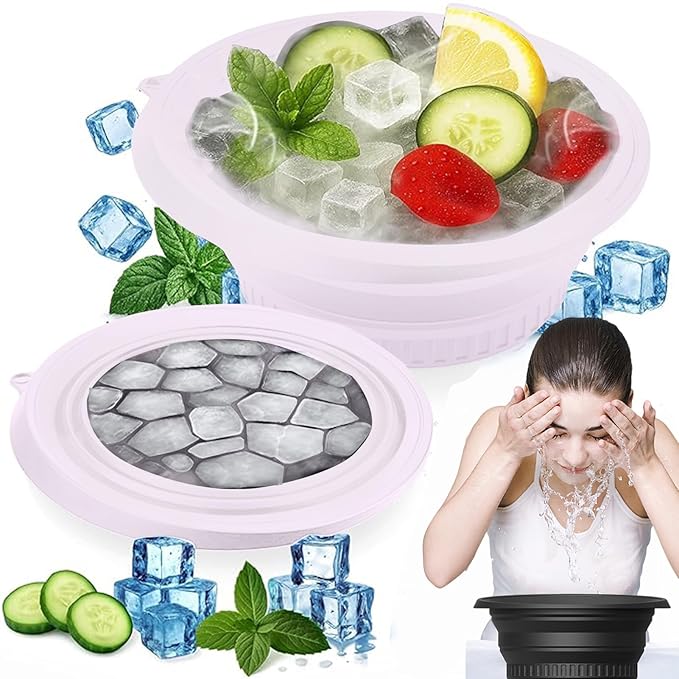 Face Ice Bath Bowl With Built-In Ice Tray, Silicone Ice Bowl Facial Folding Washbasin for Cold Plunge Therapy, Skin Tightening & Acne Relief, Reusable Ice Cubes Portable Spa Tool for Home & Travel-BrightBean Baby
