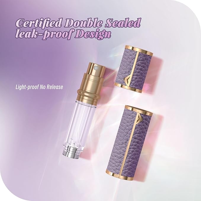 Perfume Travel Refillable Bottle,Genuine Leather Bottom-Filling Fragrances Perfume Atomizer,Mini Cologne Dispenser,Portable Sprayer Pocket Size for Cruise Car Trip Purse Gift 5ml (Purple)-BrightBean Baby