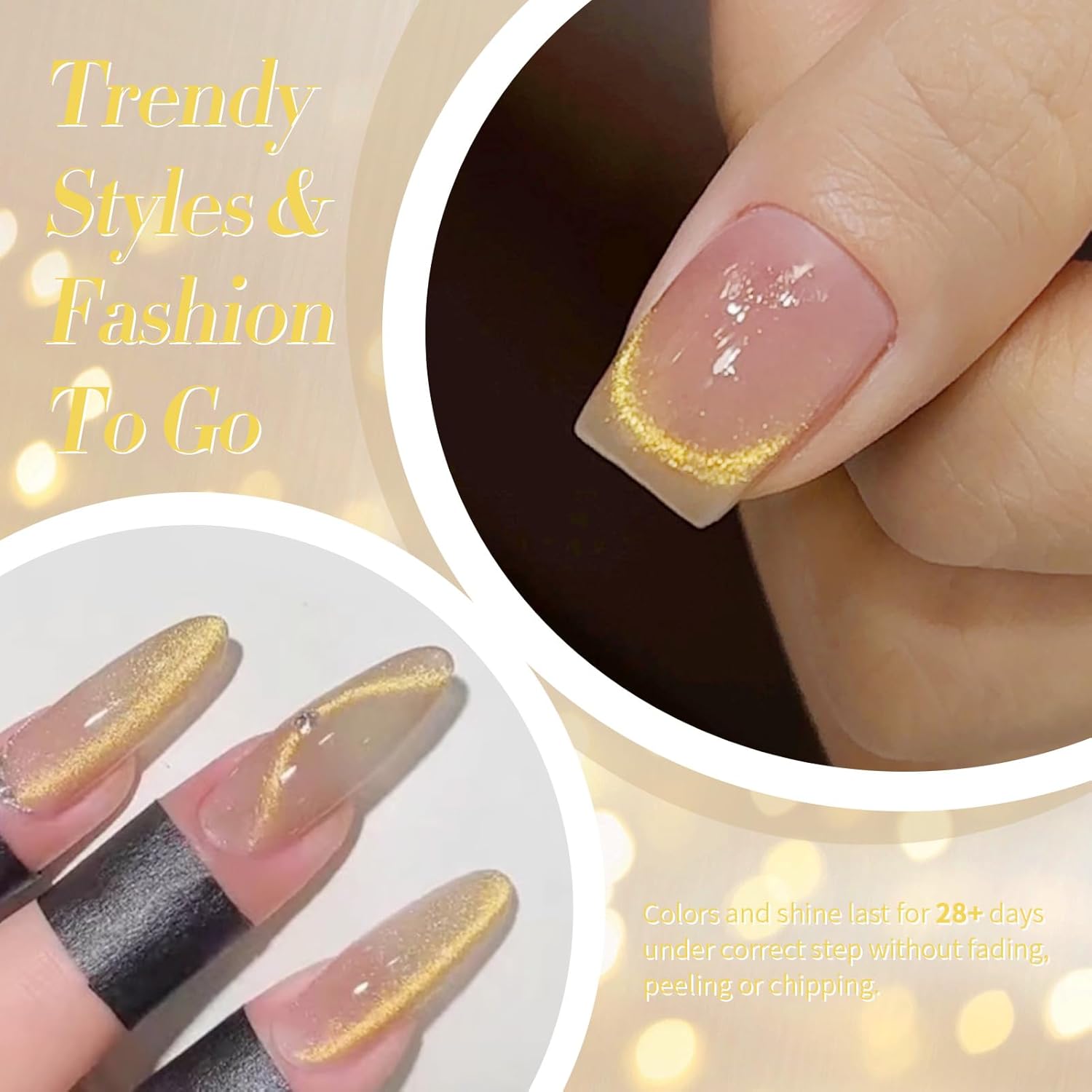 BORN PRETTY Cat Magnetic Eye Gel Nail Polish, Golden Ribbon Cat Magnetic Gel Nail Polish Magnetic Nail Polish for Nail Art Manicure Salon DIY at Home 15ML-BrightBean Baby