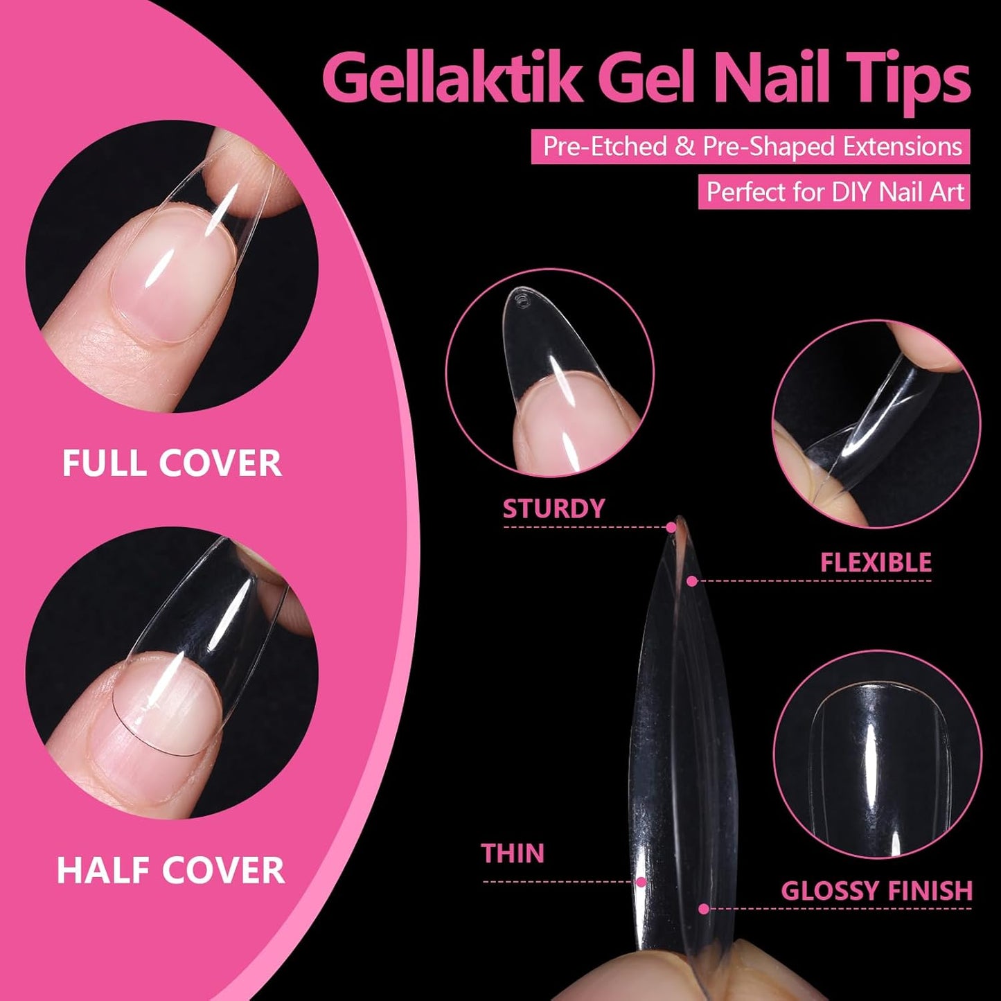 Medium Almond Nail Tips 500PCS, Clear Acrylic Full Cover Gel Press on Nail Tips for DIY, 10 Sizes Pre-Shaped False Nails with Glossy Finish, Professional Manicure Kit & Easy Application-BrightBean Baby