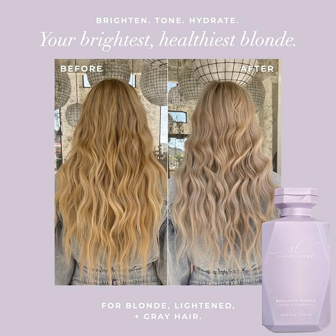 Goldie Locks Brilliant Blonde Purple Shampoo for Blonde, Lightened, Grey Hair & Extensions, Brightens, Tones, Eliminates Brass, Sulfate-Free, Nourishing, Moisturizing, Color Safe, 8.45 Fl Oz Bottle-BrightBean Baby