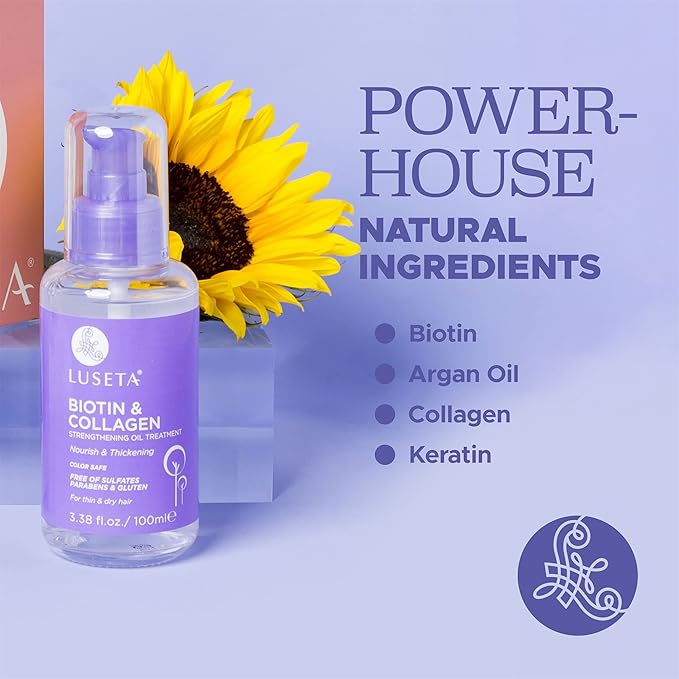 L LUSETA Biotin Hair Growth Serum with Collagen, Hair Oil for Thin and Damage Hair Growth Oil, Biotin growth serum for Frizzy & Damaged hair, Thickening and Healthier Scalp for Men & Women 3.38 Fl Oz-BrightBean Baby