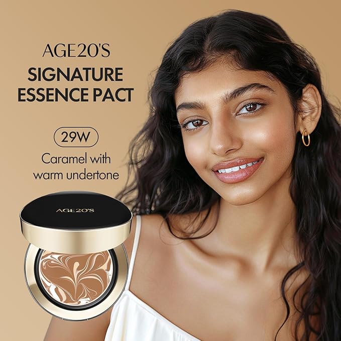 AGE20'S Signature Essence Pact SPF 50+ | Pack of 1 | 29W CARAMEL | Cream Foundation, Dewy Finish, Natural Coverage | Korean Cushion Foundation-BrightBean Baby