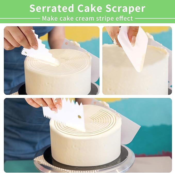 Cake Scraper, Cake Smoother Scraper Set, Dough Scraper Icing Scraper Polisher Tool, Cake Decorating Comb, Icing Smoother Plastic Sawtooth Cake Icing Kitchen Baking Cake Edge (Green)