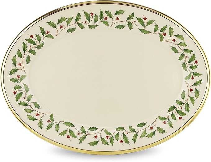 Lenox Serveware, Holiday Serving Platter, Oval Shape, 13-Inch, Ivory, Porcelain Material, Dishwasher Safe, Turkey Platter for Thanksgiving, Winter Hosting, Christmas Serving (Multicolor, 1 Piece)