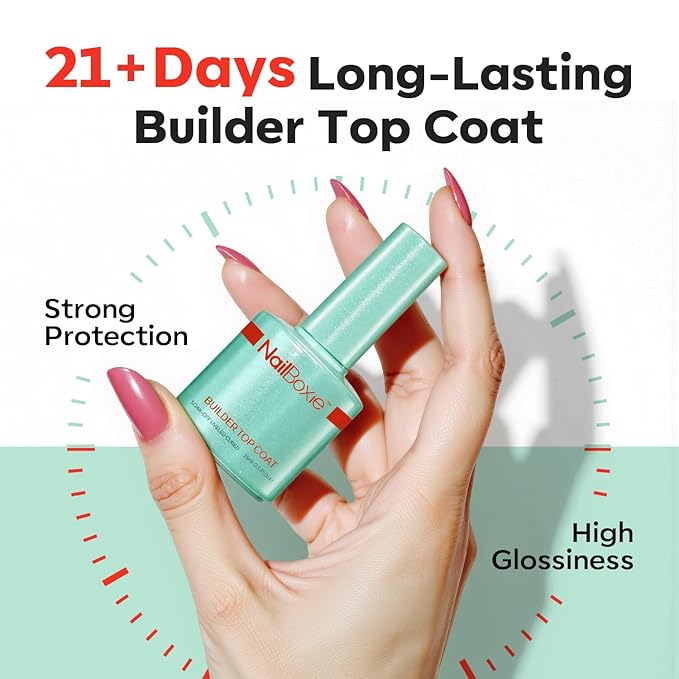 modelones Nail Builder Gel Top Coat, 2-in-One Clear Builder for Nails, LED Lamp Cured Top Coat Strengthener Glue Gel Polish in a Bottle for DIY Home Salon Gifts, 15ML-BrightBean Baby