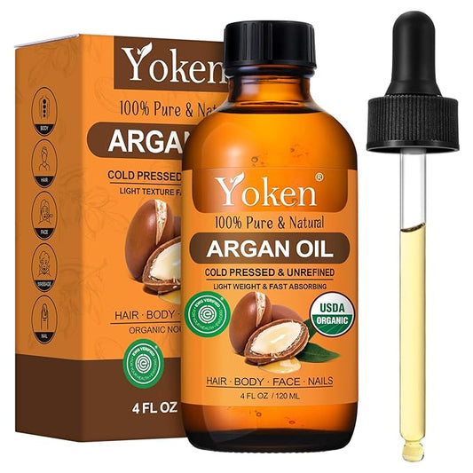 Yoken Organic Argan Oil for Hair 4 Fl Oz, USDA Pure and Natural Morocco Argan Oil, Argon Oil For Hair, Scalp, Face & Skin Care, 100% Cold Pressed Hair Conditioner, Unrefined Argon Nails Carrier Oil-BrightBean Baby