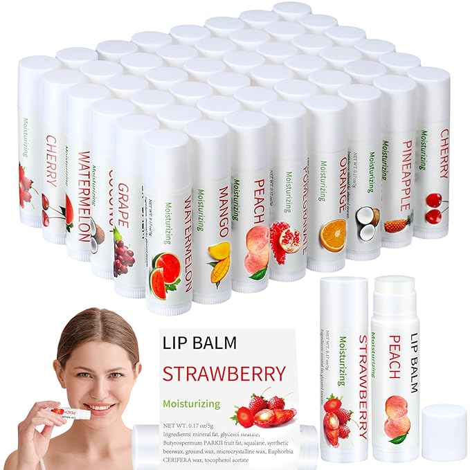 50 Pcs Fruit Flavors Lip Balm Gifts Bulk Small Thank You Gifts for Coworkers Guests Staff Customers Women Adults Wedding Bridal Baby Shower Favors Supplies Souvenirs-BrightBean Baby