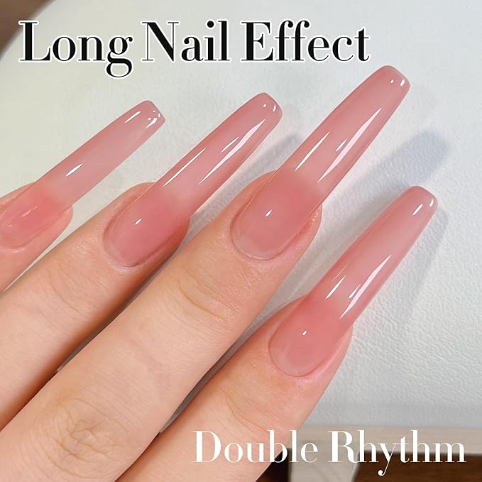 Double Rhythm Translucent Gel Polish Sheer Neutral Natural Light Milky Same Color Same Bottle 15ML Jelly Nail Polish Nail Art DIY at Home (Nude Milky Pink-A1384)-BrightBean Baby