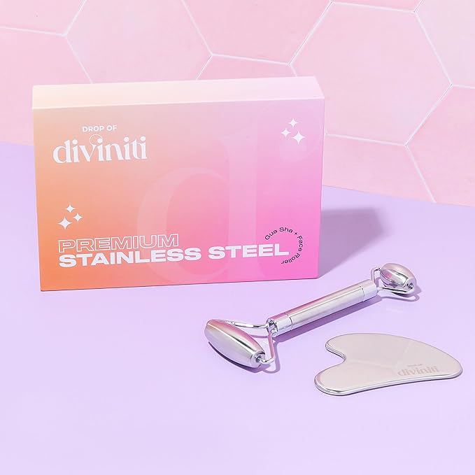 Stainless Steel Face Roller - Premium Gua Sha Facial Tools Stainless Steel GuaSha Tool and Face Roller Set - Gua Sha Stainless Steel Gua Sha Tool - Metal Face Roller and Gua Shua Set - Spa Gifts-BrightBean Baby