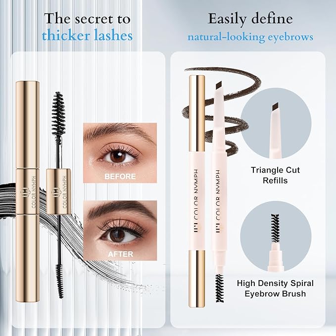 Color Nymph Makeup Kit for Girls Beginner Makeup Gift Set with Portable Bag Include 2 Color Lip Gloss, Eyeshadow Pen, Blush & Contouring, Highlight, Mascara, Eyebrow Pencil-BrightBean Baby