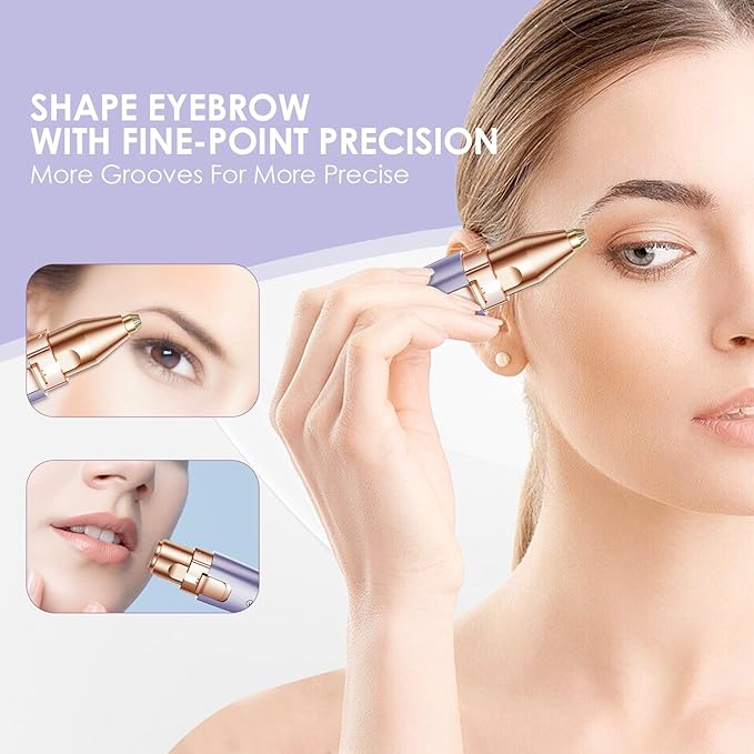 Eyebrow & Facial Trimmer: 2-in-1 Rechargeable Facial Hair Removal & Eyebrow Shaver - Painless Razor with Built-in LED Light (Solar Purple)-BrightBean Baby