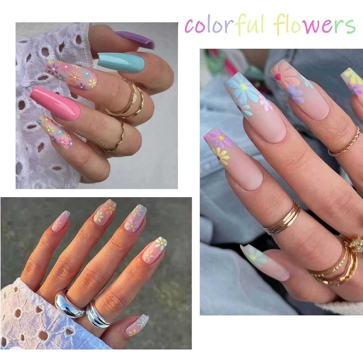 Flower Nail Art Stickers Decals 5D Embossed Nail Decals Spring Summer Daisy Nail Art Design Self-Adhesive Nail Supplies Accessories 3D Flower Nail Stickers for Women Nail DIY Decoration-BrightBean Baby