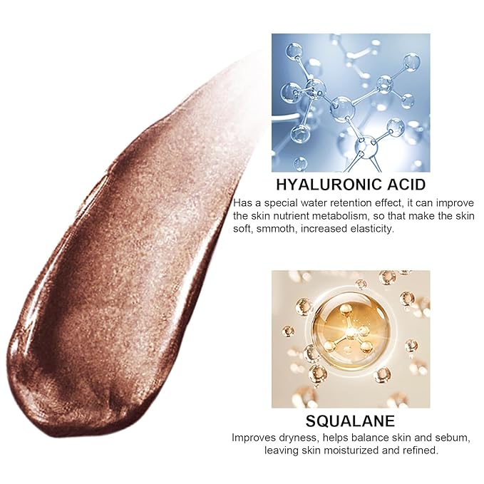 Natural Glow Liquid Filter Makeup, Longwear Face Luminizer, Complexion Booster For Any Part of the Body, Liquid Highlighter with Brush Kit, Infused Hyaluronic Acid, 1.06 fl oz (#08 RICH)-BrightBean Baby