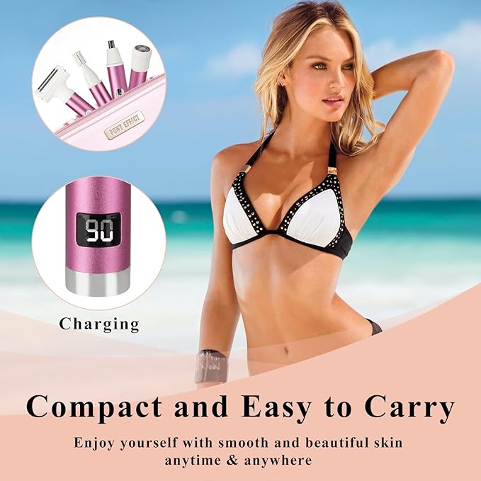 Electric Shaver for Women Men,2025 Cordless Electric Razor with 4 Accessories,Rechargeable Beauty Lady Led Display Facial Hair Remover,Smooth & Silky Bikini Trimmer for Body (Pink)