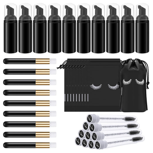 Homicozy 40 Pcs Lash Shampoo Bottle Brushes & Dispensers Set - 10 Pcs Lash Brushes, Tubes & Aftercare Bag for Clients, Women, Girls (Black)-BrightBean Baby