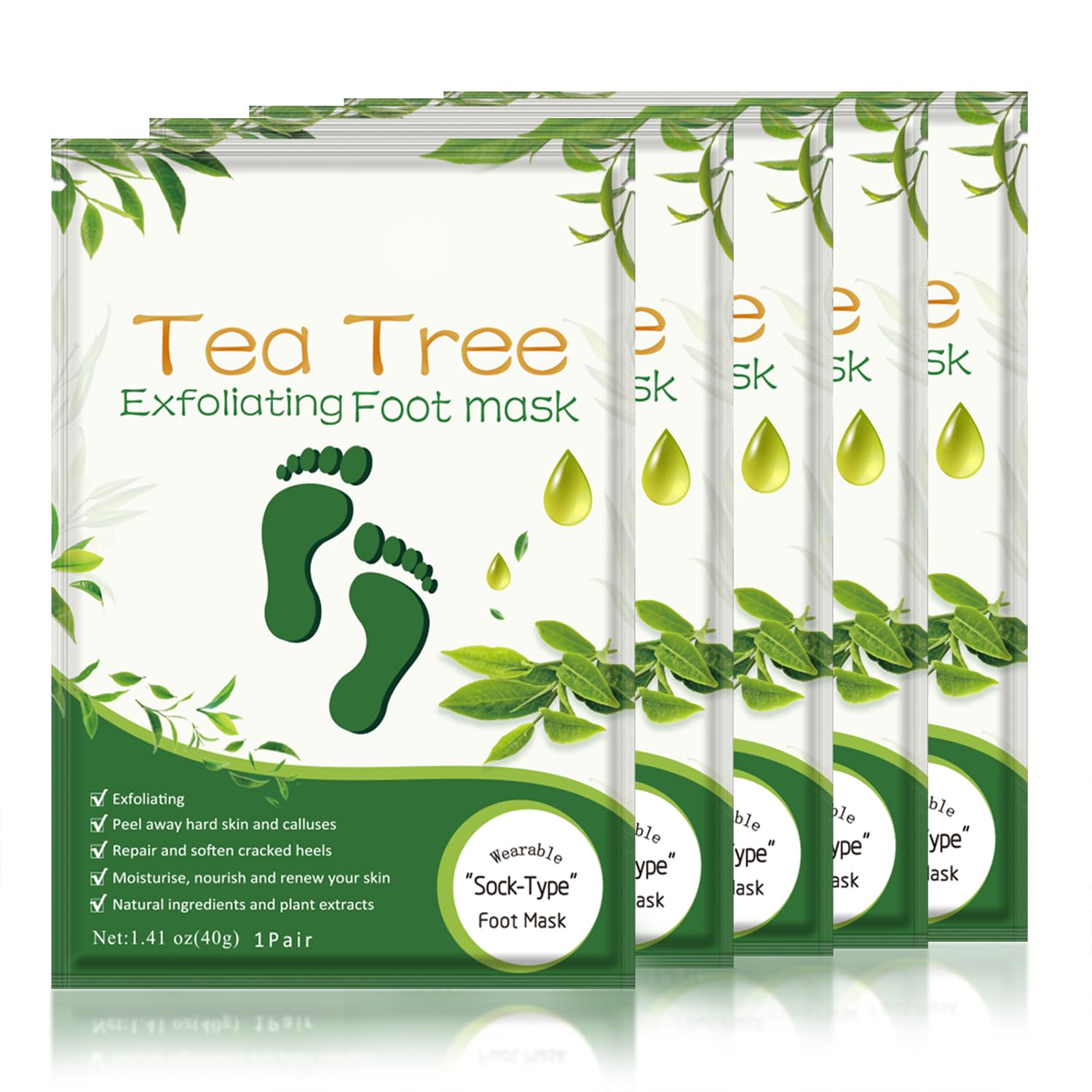 Foot Peeling Mask Moisturizing Socks 5Pairs, Foot Mask Remove Dead Skin, Rough Callus and Cracked Heels, Dry Skin Moisturizer for Soft and Smooth Baby Touch Feet (Tea Tree)-BrightBean Baby