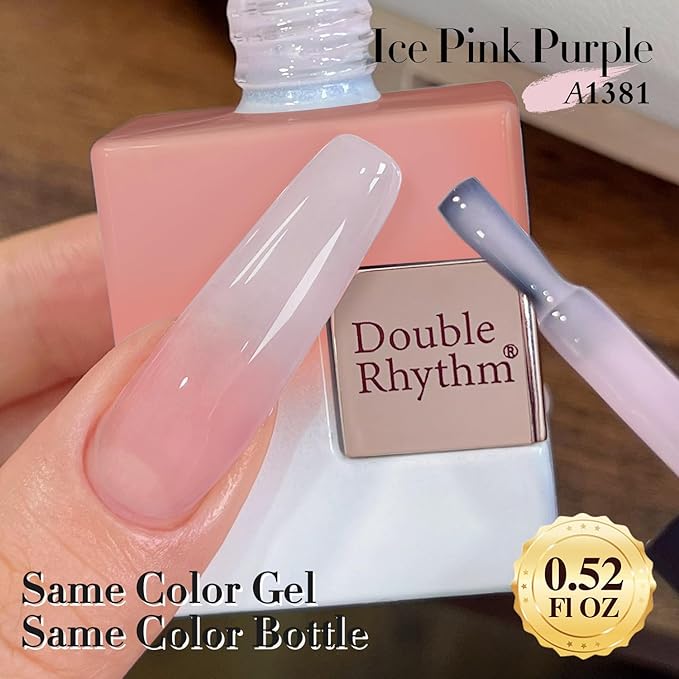 Double Rhythm Gel Polish Translucent Sheer Neutral Natural Light Milky Same Color Same Bottle 15ML Jelly Polish Art DIY at Home (Light Pink-A1381)-BrightBean Baby