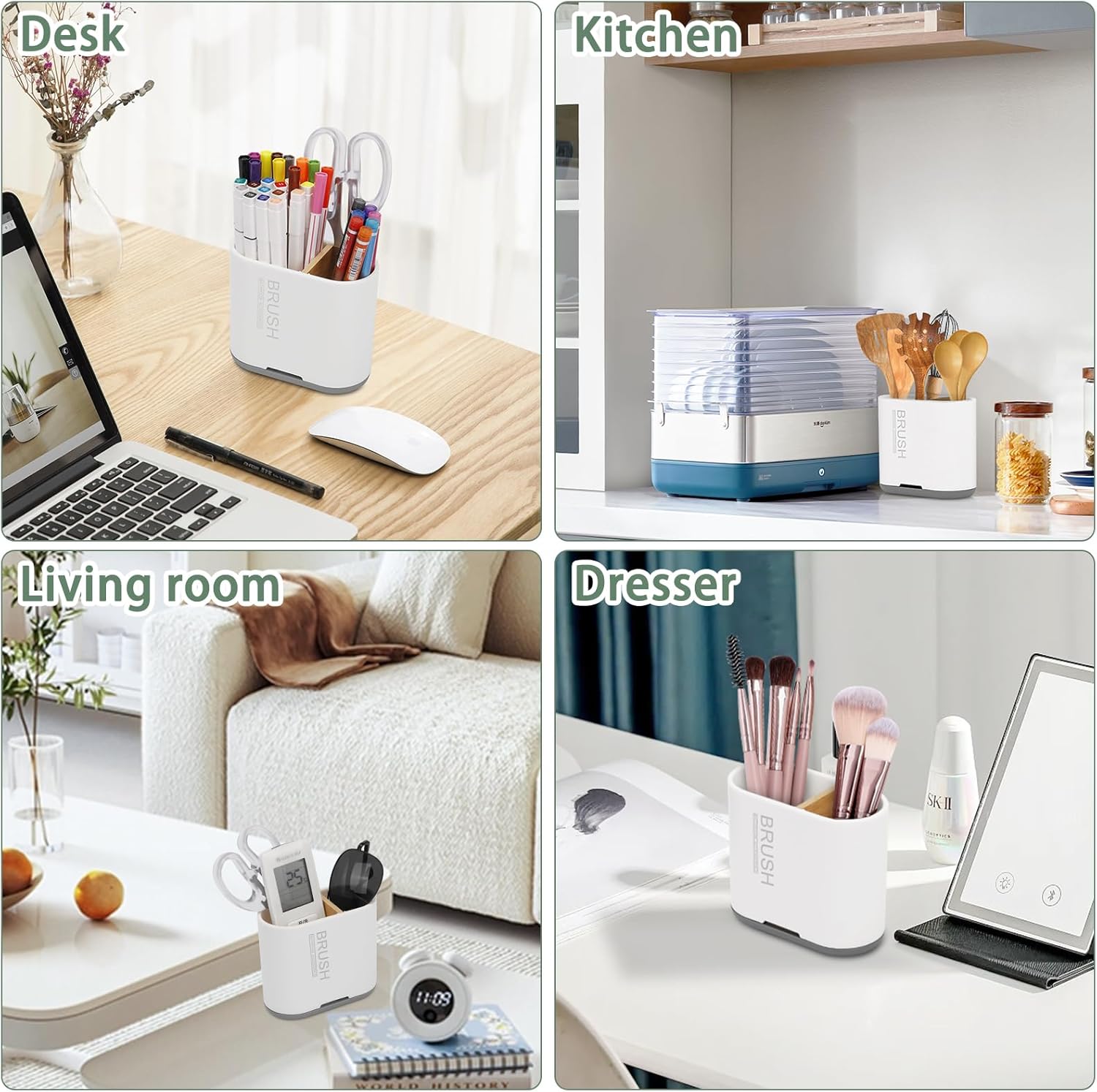 Toothbrush and Toothpaste Holder with Bamboo Divider for Bathroom Countertop Organizer, Detachable for Easy Clean, 2 Slots Electric Toothbrush Holders Storage Caddy Drainage for Family-White-BrightBean Baby