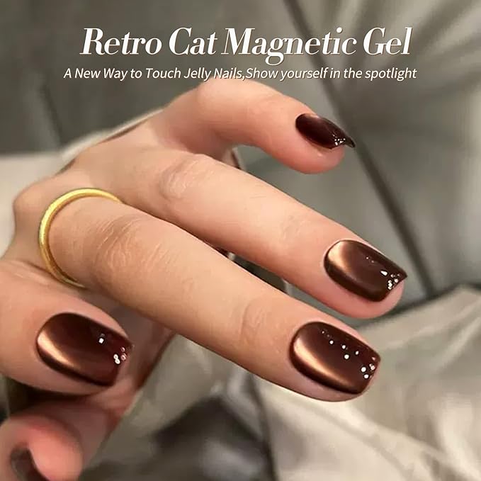 Born Pretty Cat Magnetic Eye Gel Nail Polish, Fall Winter Retro Cat Magnetic Gel, Pink Brown Blue Gray Green Magnetic Soak Off Nail Art Salon Manicure Home Gift 7ML 6PCS-BrightBean Baby