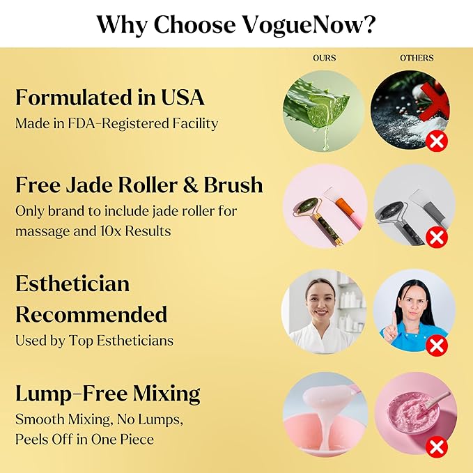 VogueNow Jelly Face Mask for Facials - 24K Gold Hydrating, Brightening & Nourishing Jelly Mask with Free Jade Roller & Spatula | Professional Hydrojelly Masks | Vajacial Jelly Mask Powder | 23 Oz Jar-BrightBean Baby
