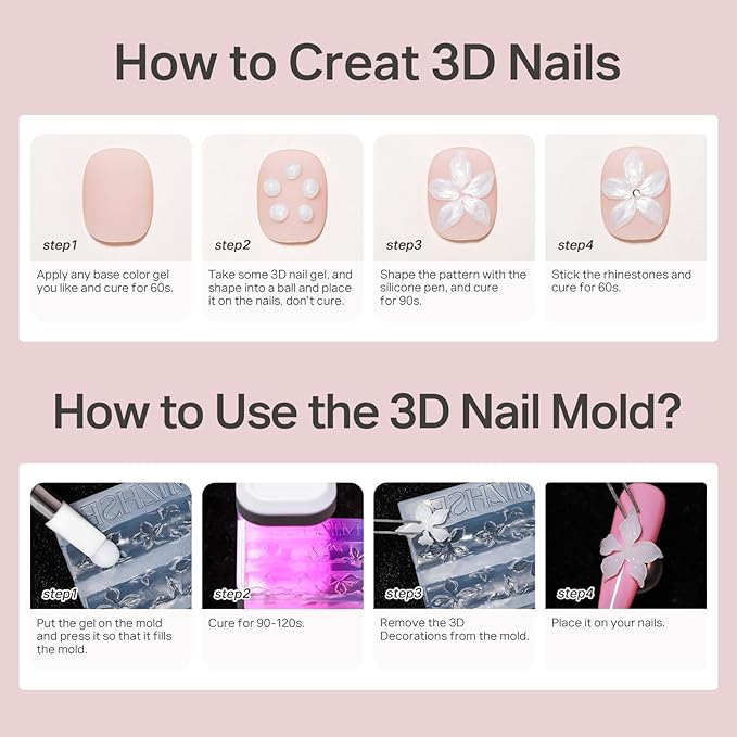 MIZHSE 2Pcs 3D Nail Gel Sculpting Gels, Clear and White Solid Builder Gel for Nails with Silicone Nail Molds Molding Gels 3D Art Non-Sticky Hand UV LED for Nails Salon Home DIY-BrightBean Baby