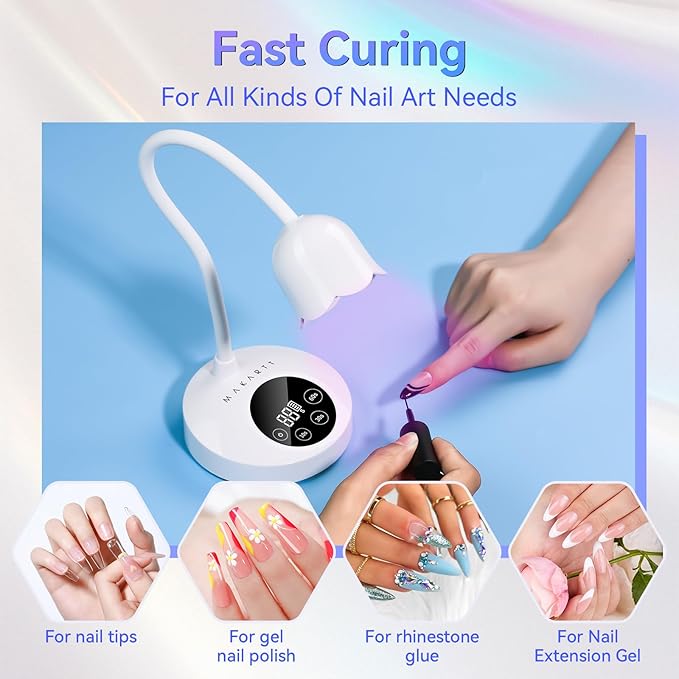 Makartt UV Nail Lamp: Mini UV Light for Gel Nails Polish Luminoza 30W Rechargeable LED Nail Light Nail Dryer with 4 Timers & Auto Sensor, Fast Curing Goosenecks Lamp for Home DIY Manicure-BrightBean Baby