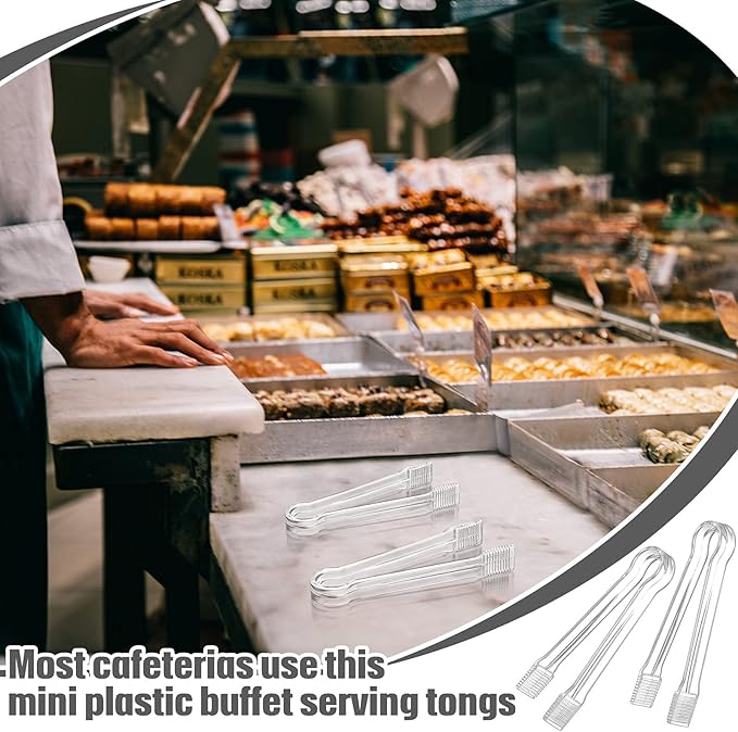 8-Piece Plastic Tongs - Clear Mini Serving Utensils, 6.3 Inch Small Tongs for Food, Ice, Salad, Buffet, Weddings, Barbecue Party