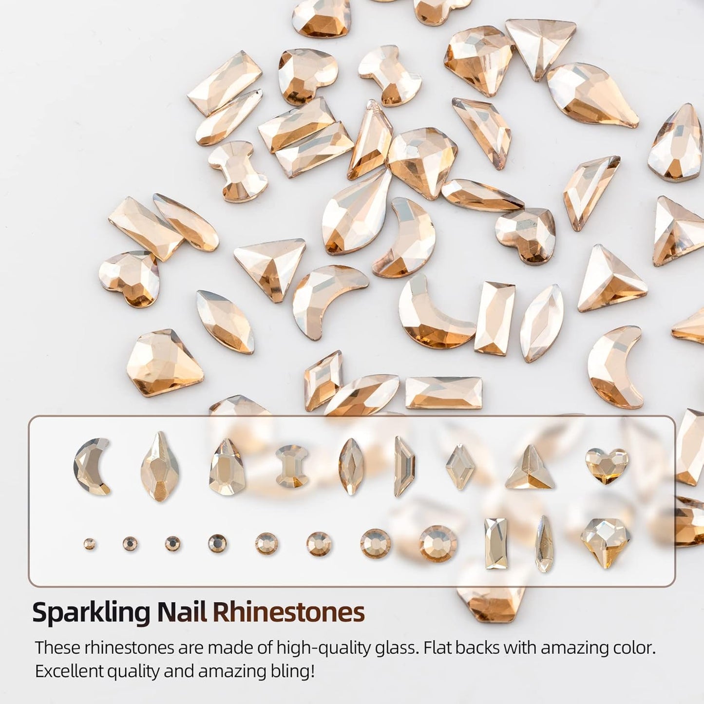 Nail Rhinestones Kit, Nail Art Decorations with Wax Pencil Flat AB Rhinestones Kit DIY Crafts Gemstones for Nail, Shoes, Clothes, Jewels (600 Champagne diamonds + 2500 flat rhinestones)-BrightBean Baby