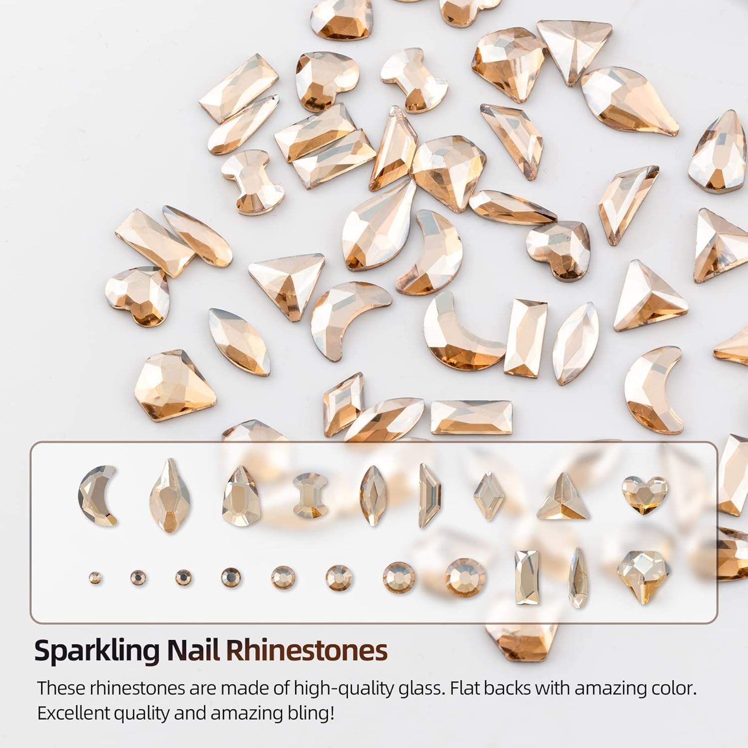 Nail Rhinestones Kit, Nail Art Decorations with Wax Pencil Flat AB Rhinestones Kit DIY Crafts Gemstones for Nail, Shoes, Clothes, Jewels (600 Champagne diamonds + 2500 flat rhinestones)-BrightBean Baby