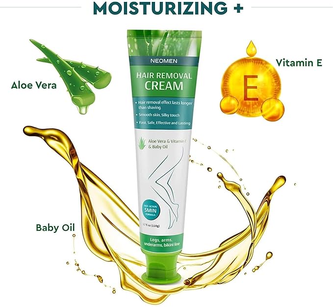 Hair Removal Cream for Men & Women : Painless Depilatory for Sensitive Skin & Intimate Areas, Moisturizing with Aloe Vera & Vitamin E, Safe for Face, Underarms, Bikini, Arms, Legs-BrightBean Baby