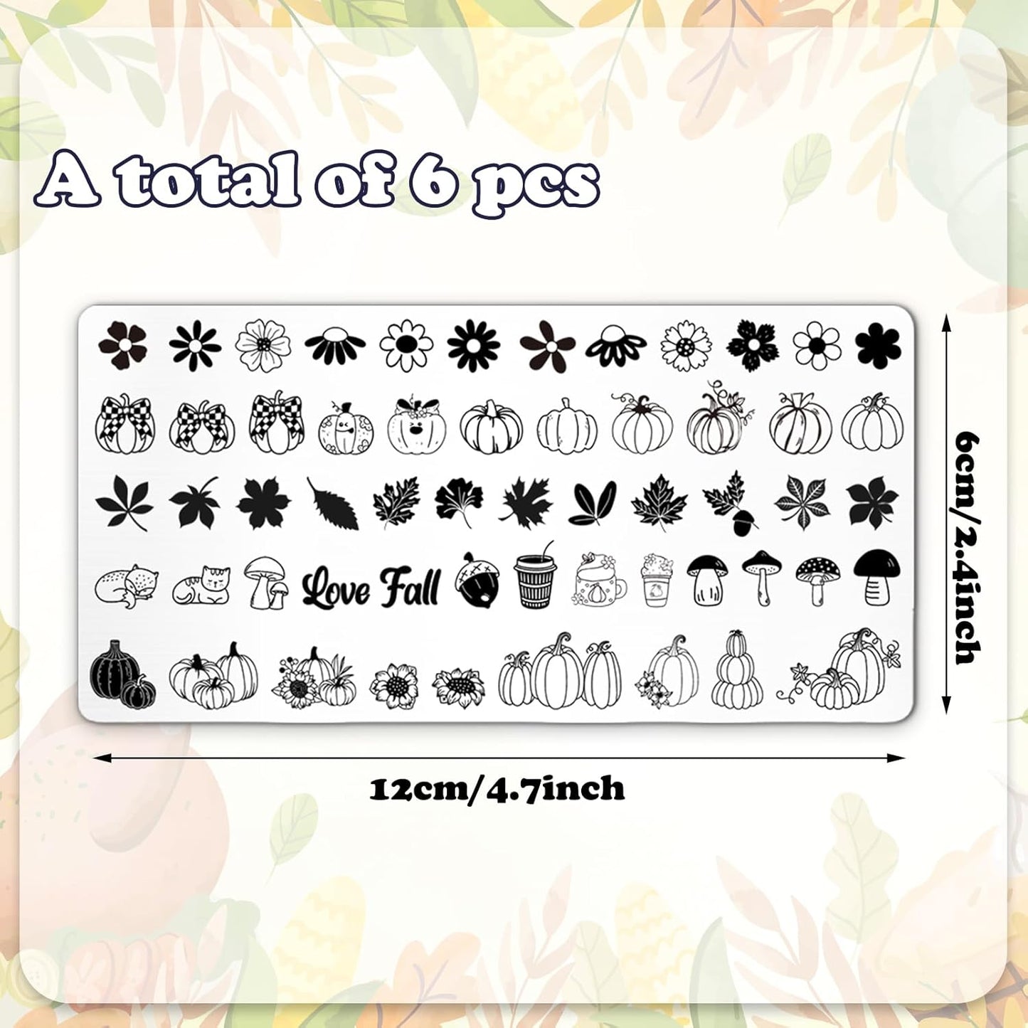 Whaline 6Pcs Fall Nail Plates Stamping Set Pumpkin Leaves Stamp Templates Nail Art Plates for Autumn Harvest Thanksgiving DIY Print Manicure Salon Design-BrightBean Baby