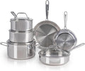T-Fal Pro Tri-Ply Stainless Steel Cookware Set 10 Piece - Induction Compatible Silver