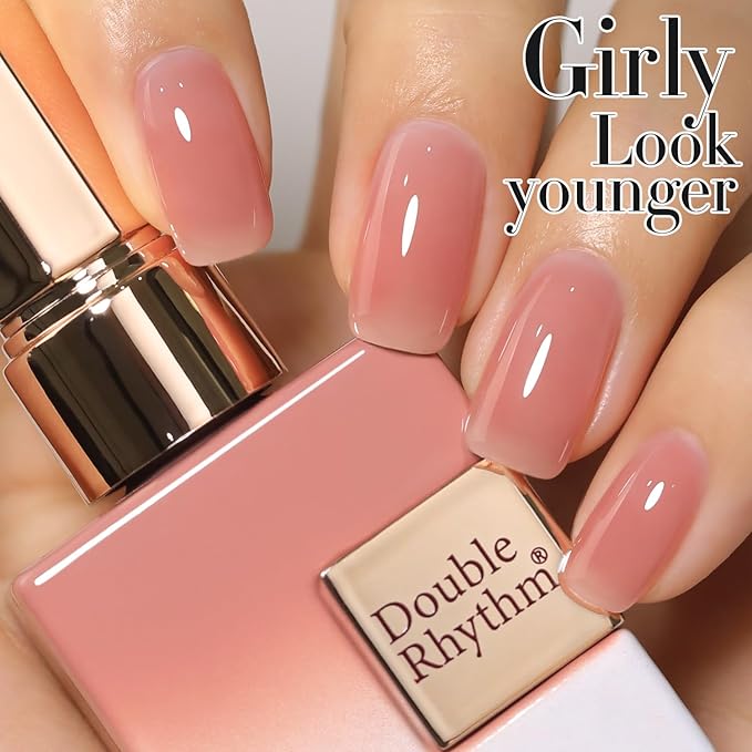Double Rhythm Translucent Gel Polish Sheer Neutral Natural Light Milky Same Color Same Bottle 15ML Jelly Nail Polish Nail Art DIY at Home (Pink Clear-A1323)-BrightBean Baby