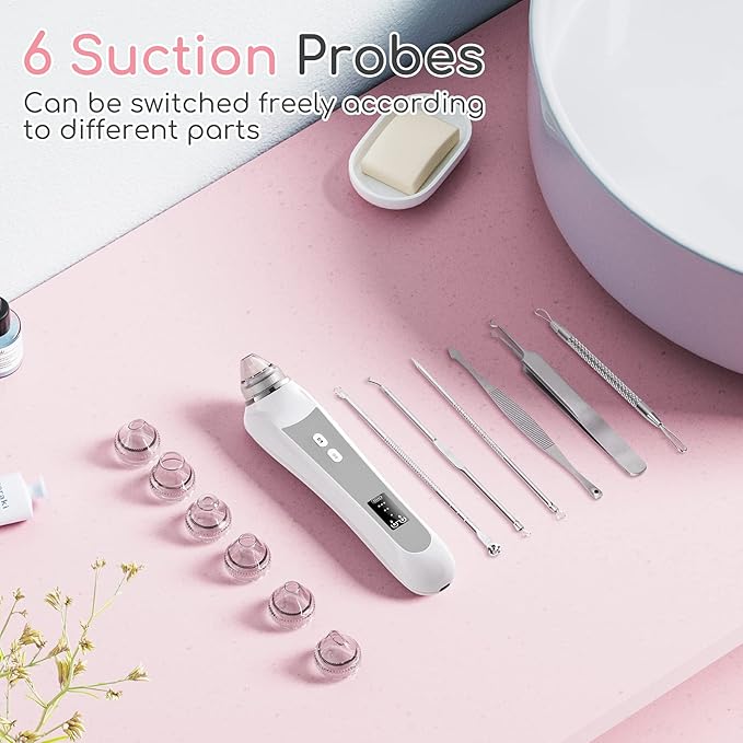 Blackhead Remover Vacuum, Black Head Remover for Face with Camera, Pore Vacuum for Men and Women, USB Interface Type Blackhead Remover Tools, 6 Suction Heads & 3 Adjustment Modes (Grey)-BrightBean Baby