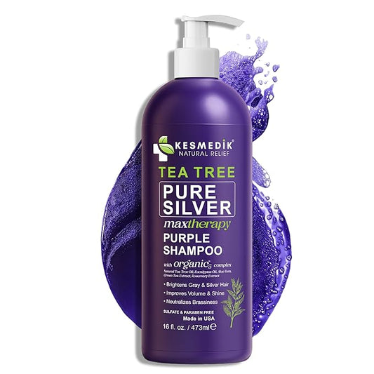 Tea Tree Purple Shampoo for Blonde, Bleached, Silver & Grey Hair, Anti-Brass Toner, Boosts Highlights & Color, Revitalizes, Relieves Itchy Scalp & Salon-Grade Hair Toner Shampoo.-BrightBean Baby