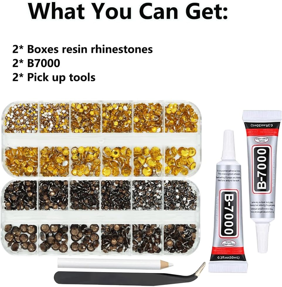 Gold and Brown Rhinestones with Glue(S8-S30) for Bedazzling, 2mm-6mm Non-Hotfix Flatback Nail Gems Beads with B7000, Resin Nail GemsStones Diamond Kit for Bedazzle Crafting, Nails DIY Art Decoration-BrightBean Baby