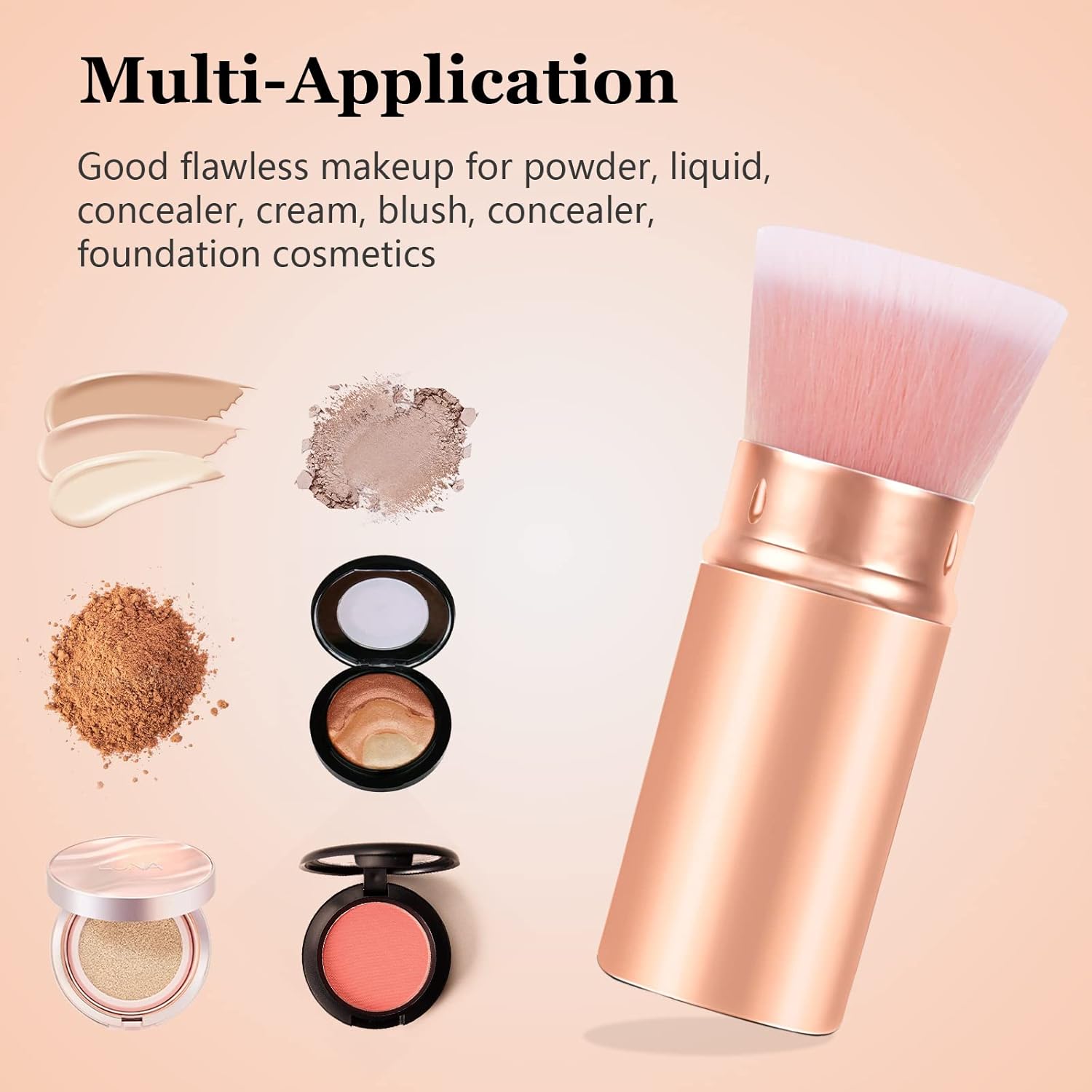 Falliny Retractable Makeup Brushes, Travel Kabuki Powder Foundation Brush, Portable Face Liquid Foundation Sunscreen Brush with Cover for Blending Liquid, Bronzer,Cream or Flawless Powder Cosmetics-BrightBean Baby