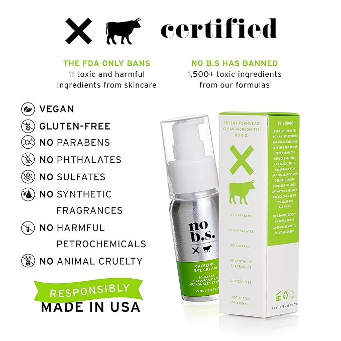 No B.S. Caffeine Eye Cream with Pure Hyaluronic Acid & Plant Based Squalane Oil, Under Eye Cream for Dark Circles & Puffiness, Skin Care for Women & Men, Travel Size, 0.5 FL Oz, and CoQ10 for Wrinkles-BrightBean Baby