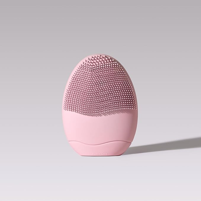 LOLLIPOP Dual-Sided Facial Cleansing Brush | Palm Size Silicone Face Exfoliator and Soft Fiber Cleanser | Manual Face Scrubber for Pores, Makeup Removal, Blackhead and Skincare Routine, Bubblegum-BrightBean Baby