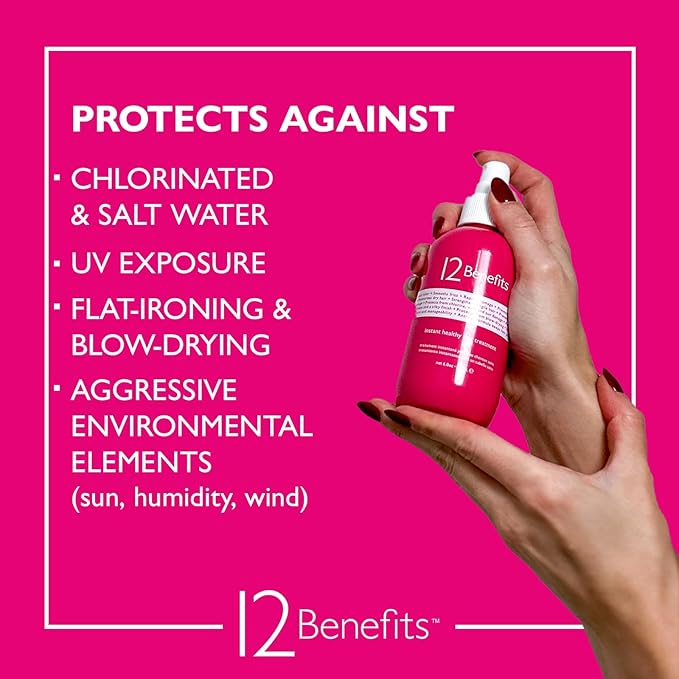 12 Benefits Leave-In Conditioner Spray – Instant Healthy Hair Treatment, Anti-Frizz, Detangles, Strengthens & Repairs, Heat Protection with Quaternium 39 & Silk Fibre Protein, 6 Fl Oz-BrightBean Baby