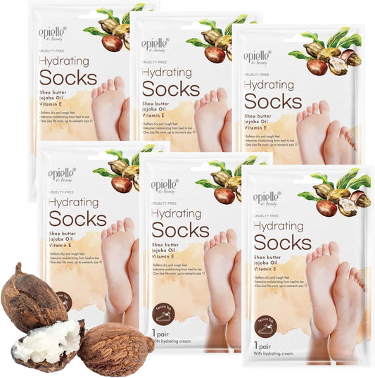 Epielle Hydrating Foot Masks 6 Pairs, Deep Moisturizing Socks for Dry Feet & Cracked Heels, Relieve and Soften with Shea Butter & Jojoba Oil, Korean Skin Care, Spa Set, Self Care Gifts for Women-BrightBean Baby