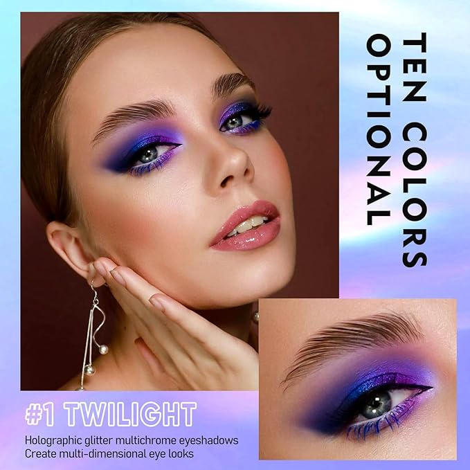 MAKI YIKA 3Pc Glitter Eyeshadow Liquid Multichrome Eyeshadows Long Lasting, Metallic Chameleon Eye Shadow Smudgeproof Holographic Eye Topper Glitters (#1+5+6)