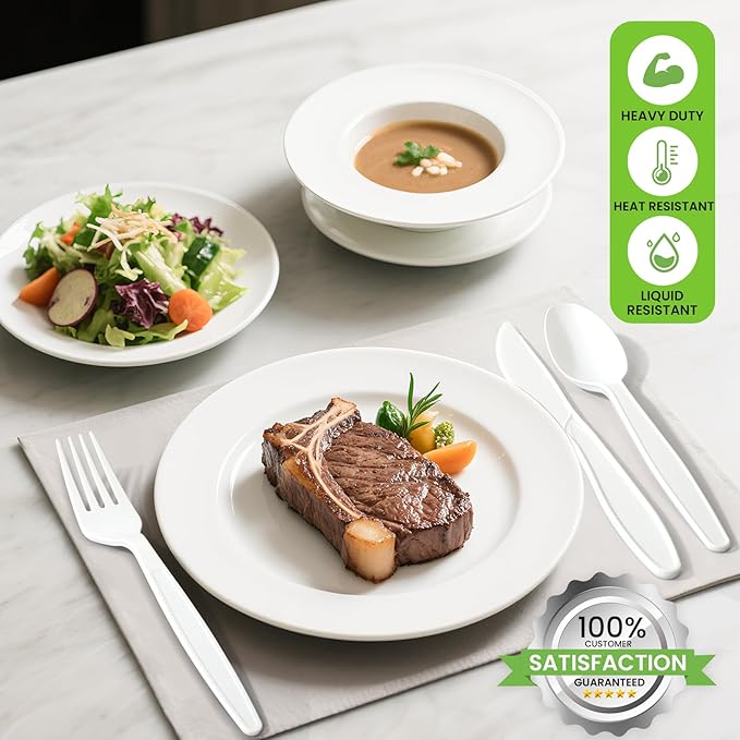 Compostable Utensils Set (300Pack), Heavy Duty & Eco-Friendly No-Plastic Spoons, Forks, Knives Cutlery Set - 100% Disposable Cornstarch Flatware for Lounge Party Wedding BBQ Picnic Camping