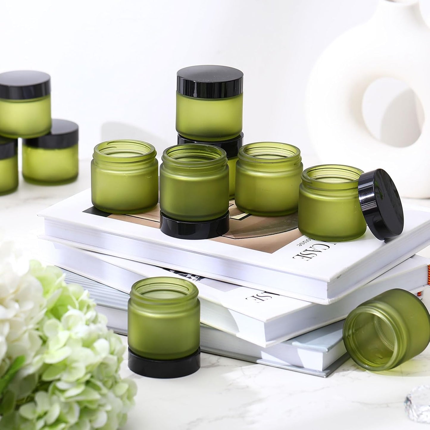 Domensi 72 Pcs 2 oz Glass Jars with Lids Travel Size Round Leakproof Empty Cosmetic Jars with Inner Liners Lid for Storing Makeup Lotions Face Cream Ointments Candle DIY Making (Pea Green)-BrightBean Baby