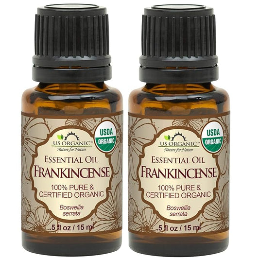 US Organic 100% Pure Frankincense Essential Oil, USDA Certified Organic, Steam Distilled, Boswellia serrata, Origin India, Use Topically or in Diffuser (15 ml, Value 2Pack)-BrightBean Baby