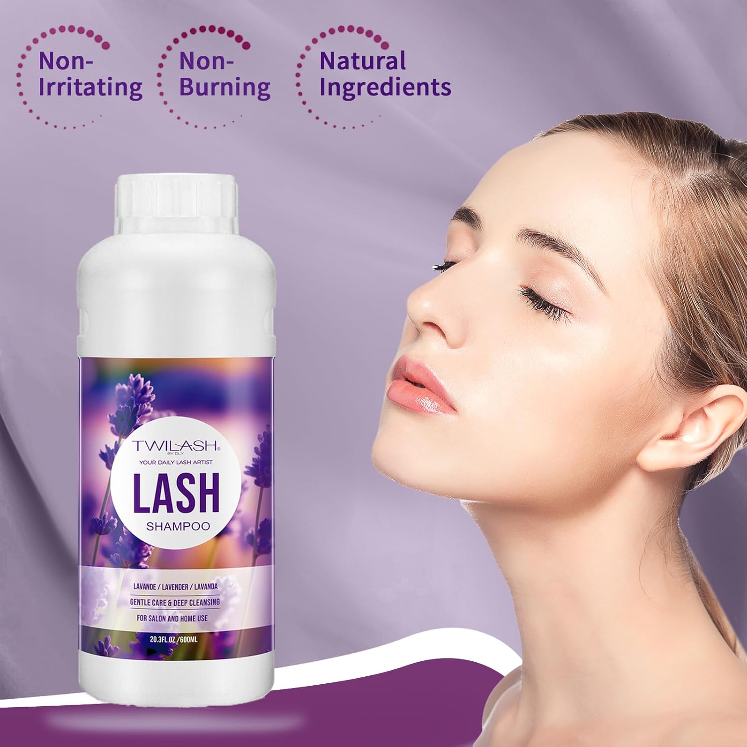 Lash Shampoo Bulk, Eyelash Cleanser for Extensions 1 Liters, Safe Makeup Remover, Non-irritating or Burning Formula Eyelid Foaming Cleanser for Professional Salon and Home Use (Lavender-1L)-BrightBean Baby