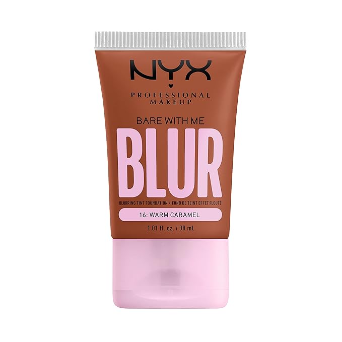 NYX PROFESSIONAL MAKEUP Bare With Me Blur Skin Tint Foundation Make Up with Matcha, Glycerin & Niacinamide - Warm Caramel-BrightBean Baby