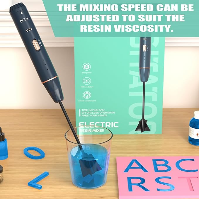 Upgraded Resin Mixer, Handheld Rechargeable Mixer with Minimizing Bubbles,Epoxy Resin Mixer for Resin, Silicone Mixing, Resin Molds, DIY Crafts (Included 4 pcs Paddles) (Blue)